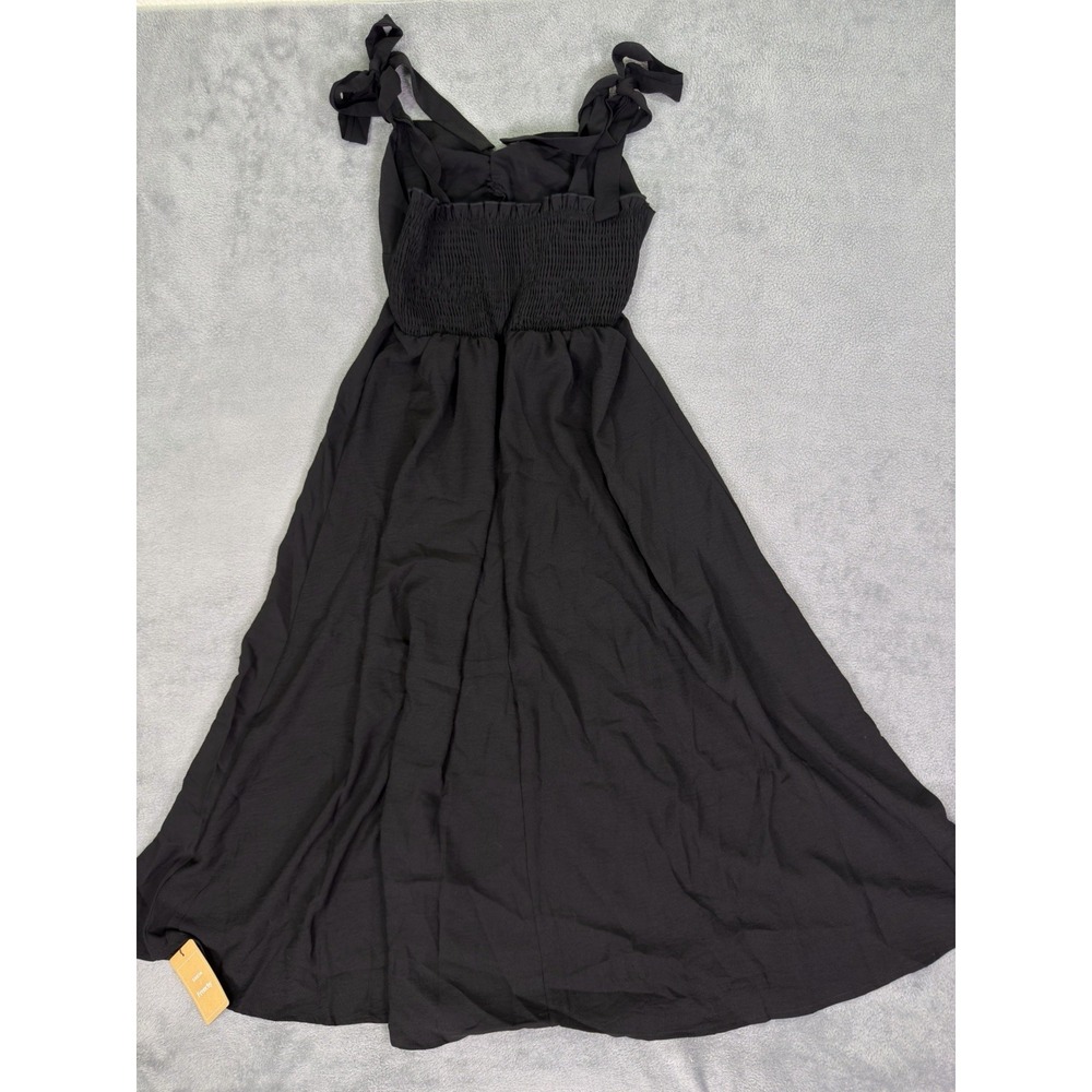 New SHEIN Dress Womens Medium Black Long Slit Tie Straps Stretch Back